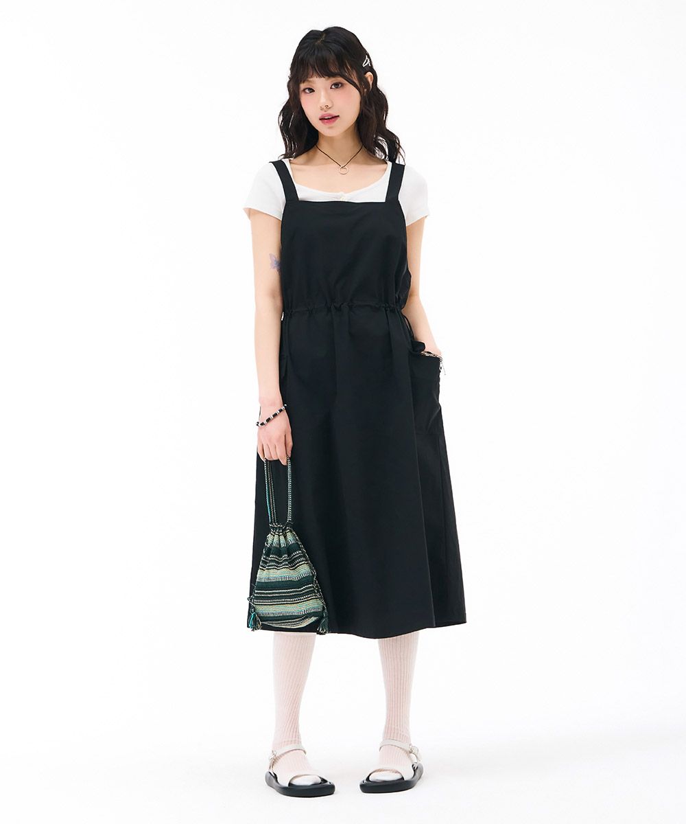 Outfit Korean Tshirt Dress Black Pinafore Dress, Suspender Dress, Midi Dress  For Women, Fit And Flare