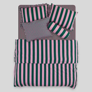 알러지케어 볼드 스트라이프 이불 베개 커버 세트(SS/Q)-Bubblegum&Pine