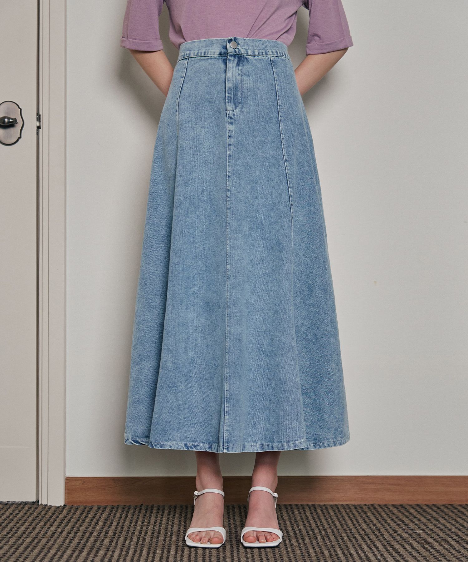 MUSINSA | VISITINNEWYORK Half Banding Long Denim Flare Skirt (VB4DSF1)