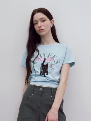 Black RAIVE Cat Graphic T-Shirt VW5ME604_3color