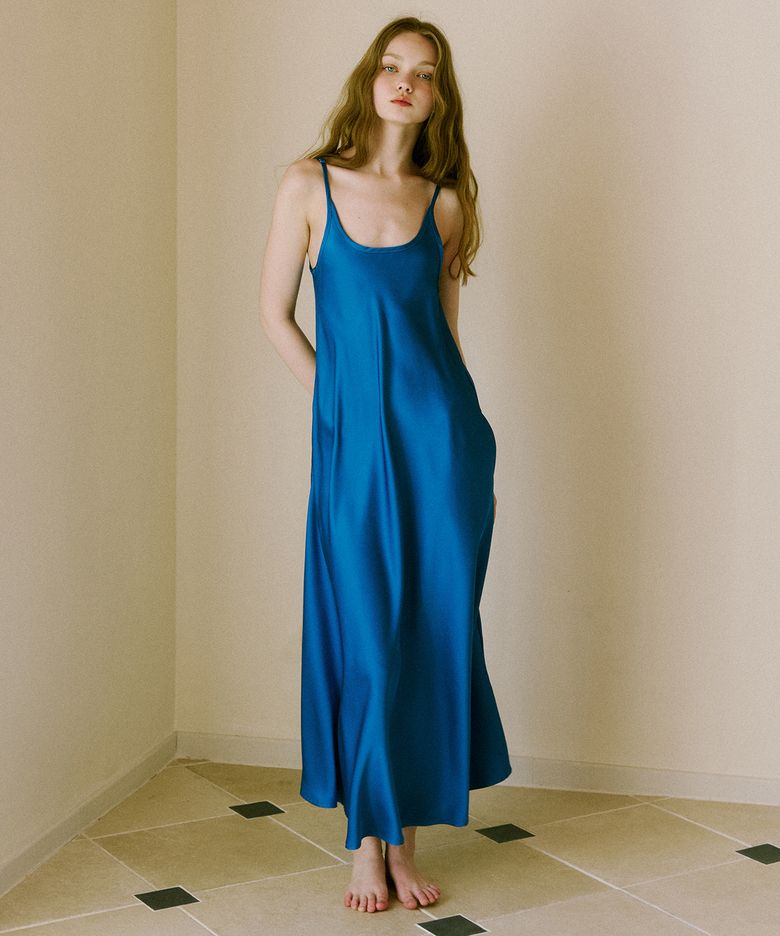 Silky U-Neck Dress (Cobalt)