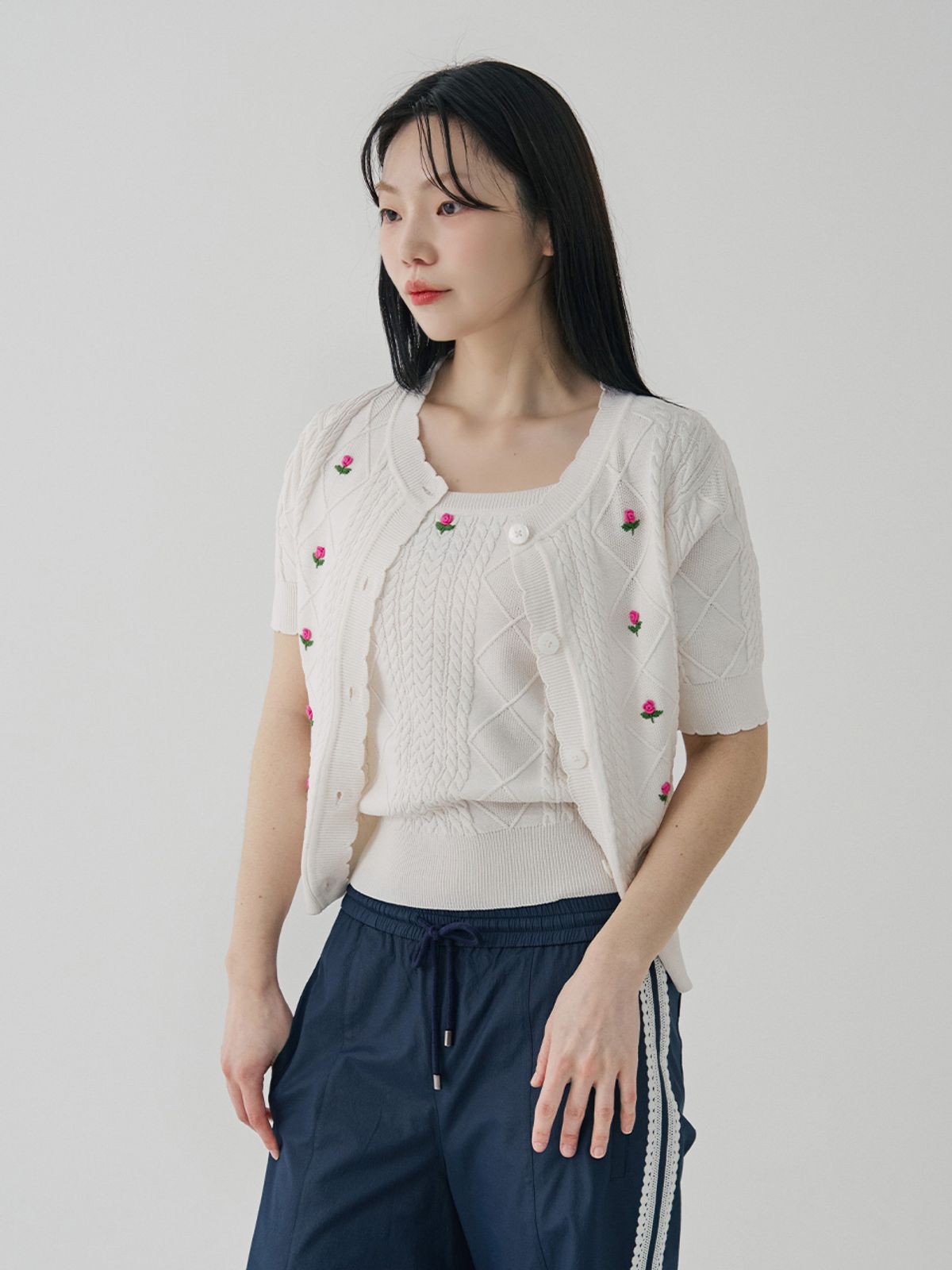 메르시앤에스(MERCIANNES) Flower Needlepoint Cable Sleeveless_MB4SKN9
