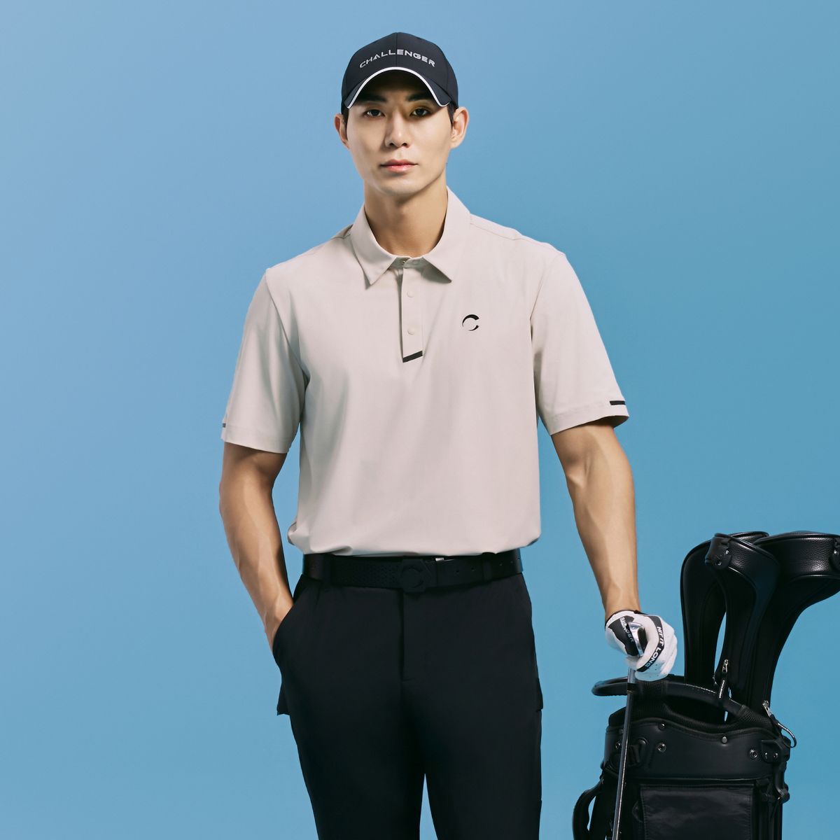 챌린저(CHALLENGER) 남성 트리코트 절개라인 카라 반팔 티셔츠 카키베이지