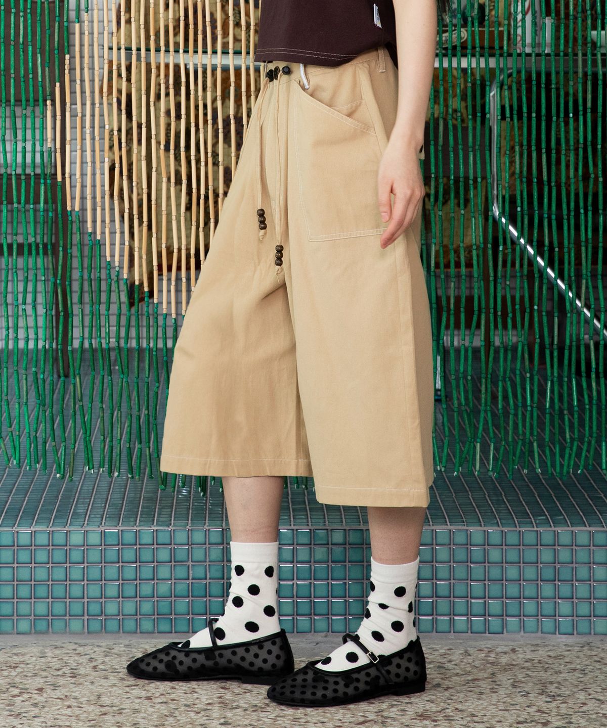 루나키후(RuNaKi'Hu') WXP027 루나키후 자수 코튼 버뮤다 팬츠 (BEIGE)