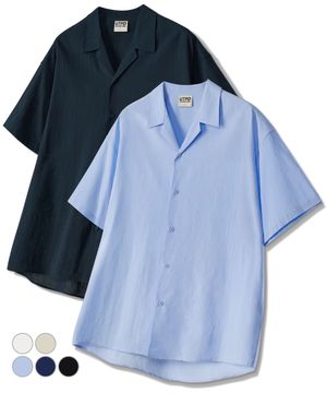 오버핏 라이크린넨 오픈카라 반팔 셔츠 5Color