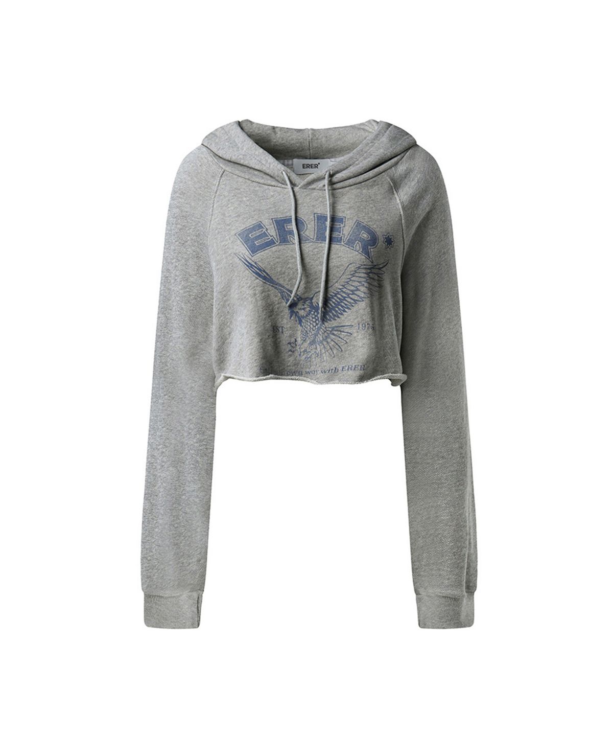 에르에르(ERER) Eagle printed crop hoodie Melange Gray