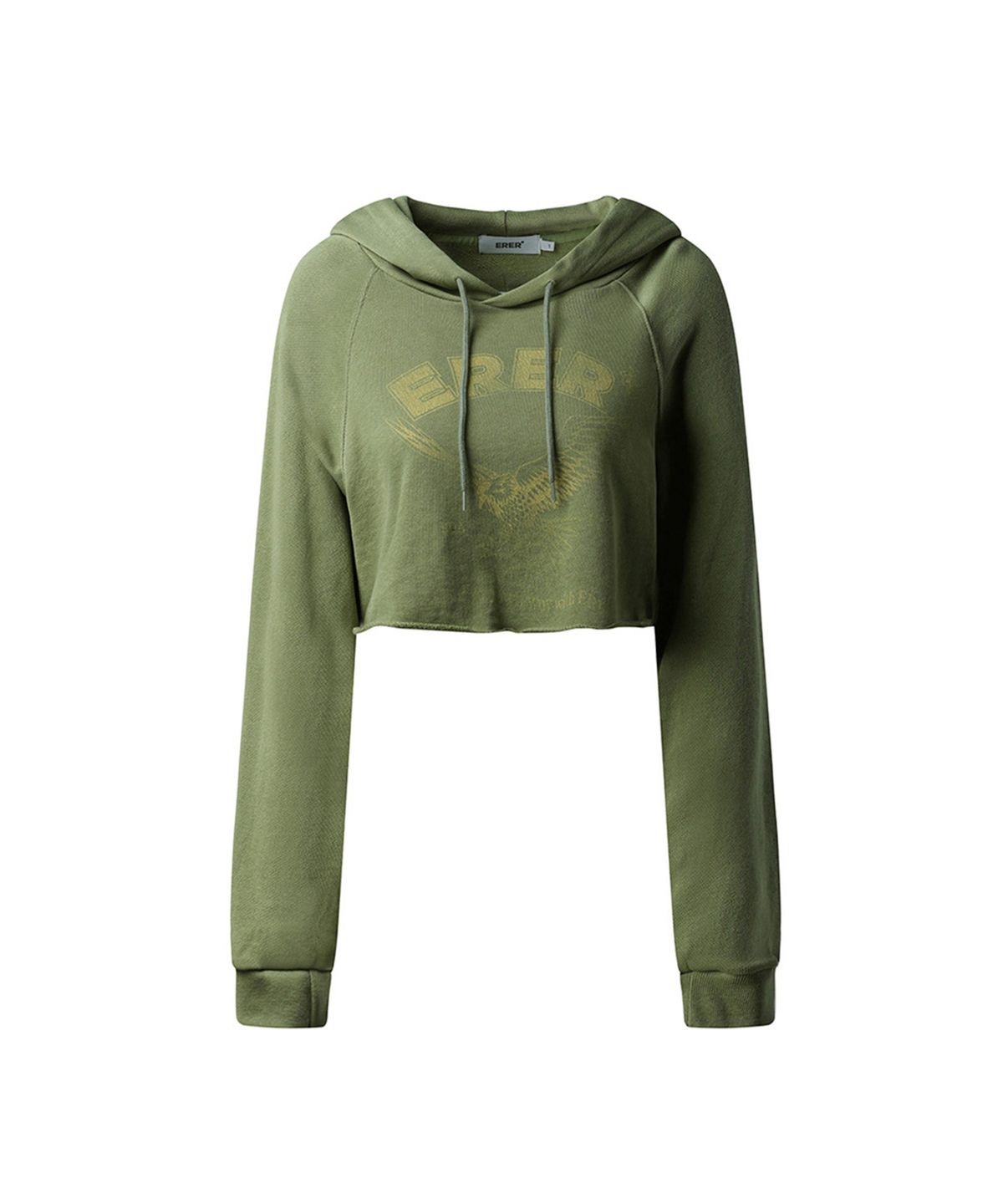 에르에르(ERER) Eagle printed crop hoodie Khaki
