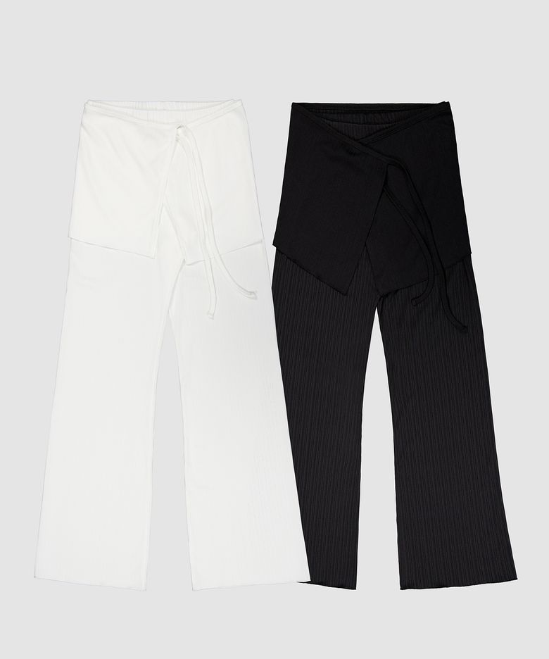 D. BASIC RIBBED WRAP SKIRT PANTS - 2 COLOR