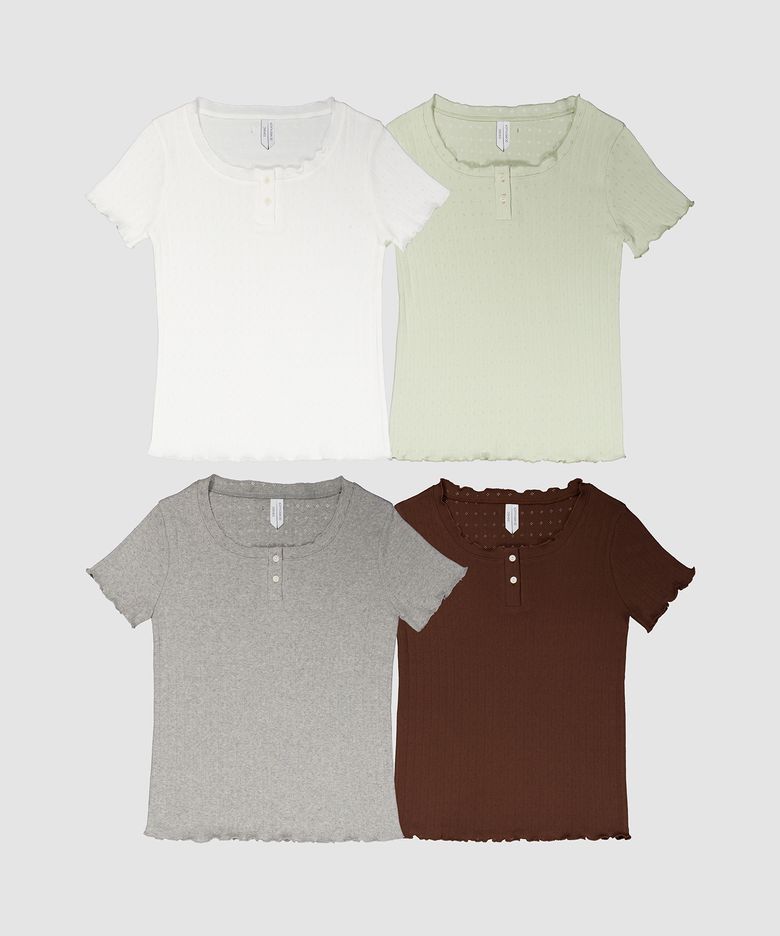 D. BASIC POINTELLE WAVE BUTTON TEE - 4 COLOR