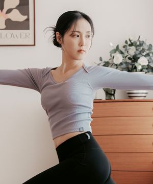 여성요가복 핑거홀 골지 긴팔탑 2TT5236