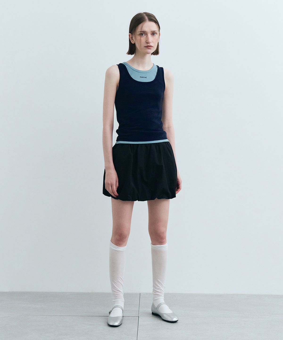 마리떼 프랑소와 저버(MARITHÉ + FRANҪOIS GIRBAUD) W NYLON BUBBLE HEM MINI SKIRT black