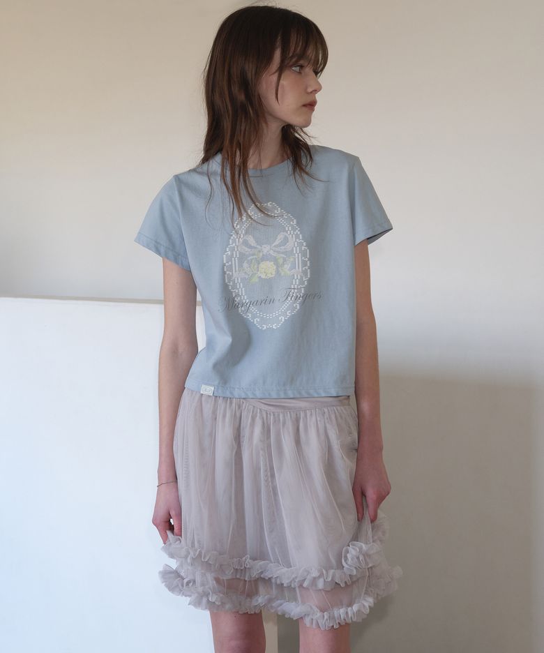 LACE PRINT T-SHIRT (LIGHT BLUE)