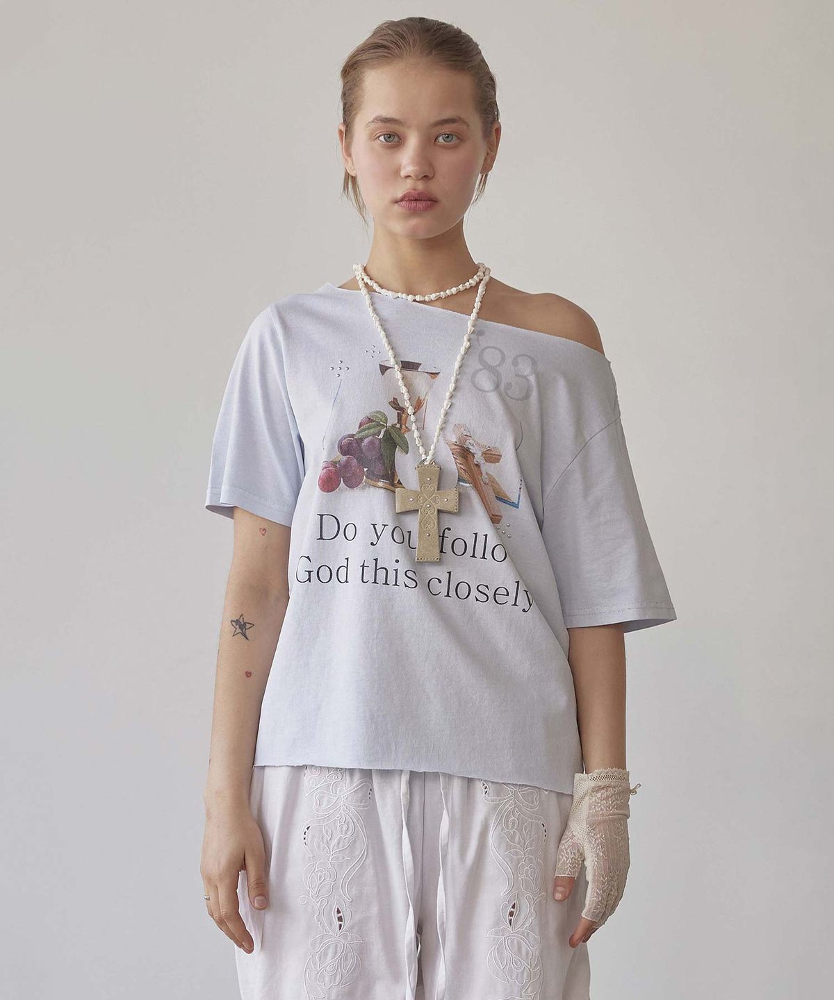 스컬프터(SCULPTOR) 83 Faith Cut Out Tee Washed Blue