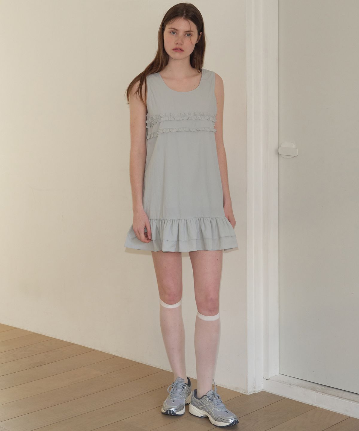 마가린핑거스(MARGARIN FINGERS) MIXED FRILL MINI ONE PIECE (LIGHT BLUE)