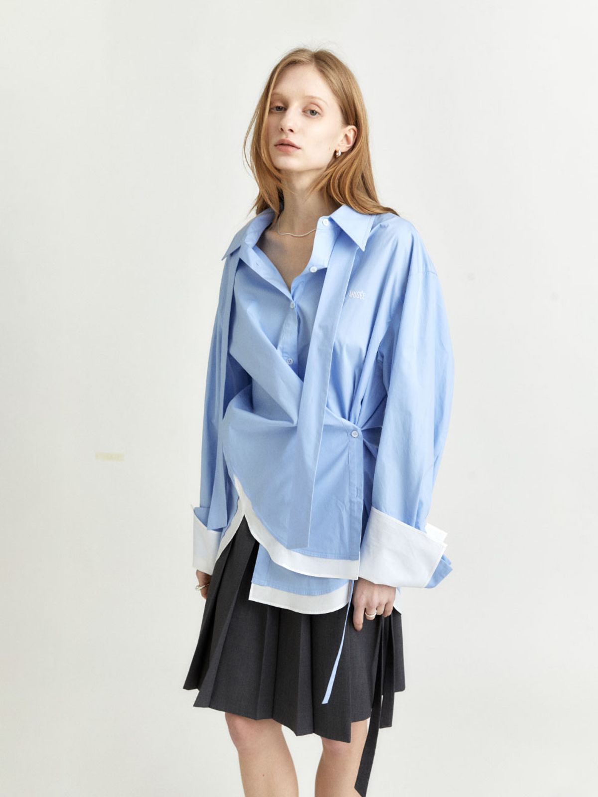 뮤제(MUSEE) MARIA Double Layered Cuffs Shirts_Blue