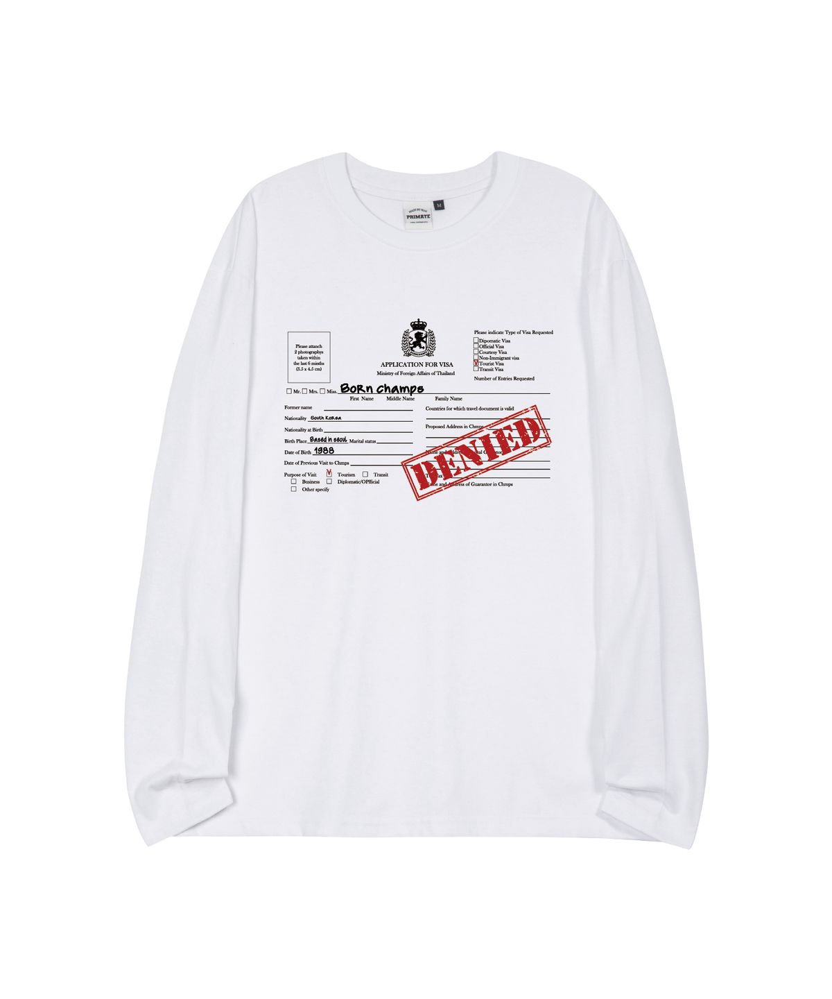본챔스(BORN CHAMPS) [4 COLORS] VISA DENIED 오버핏 롱 슬리브 B25ST61