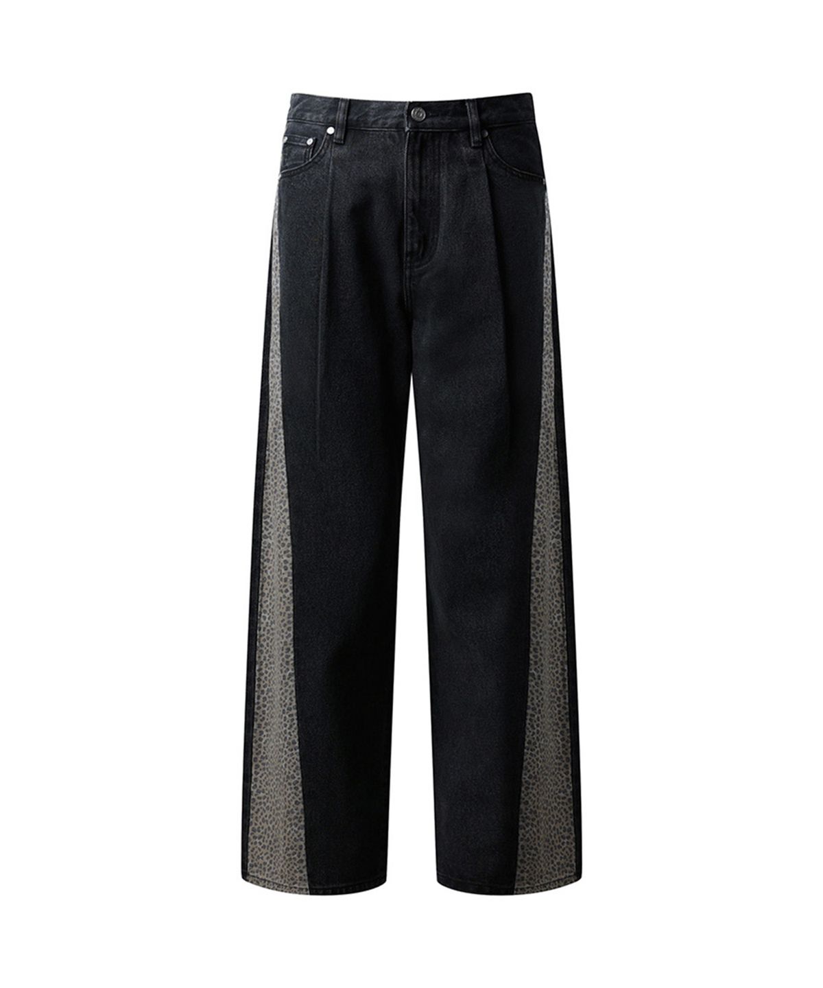에르에르(ERER) [UN] Leopard denim jeans Black