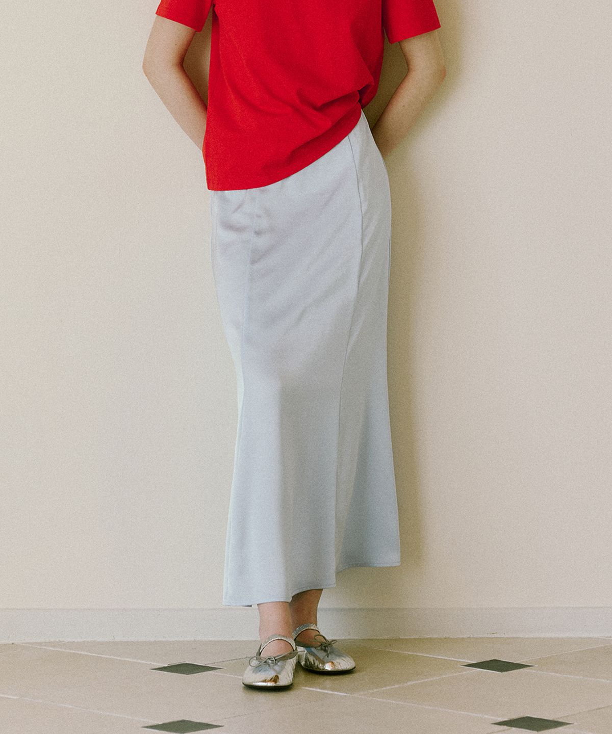 그린버터(GREENBUTTER) Silky banding Skirt (Light Blue)