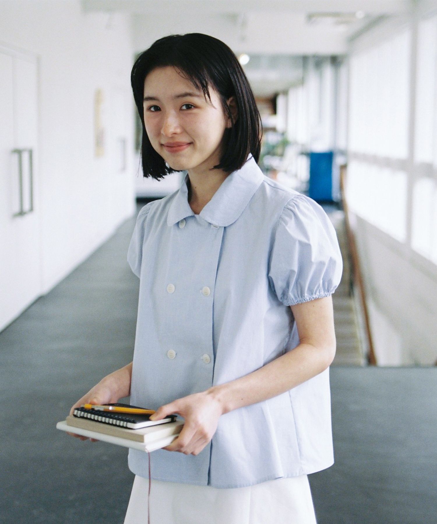 MUSINSA公式 | OHESHIO ラウンドカラーダブルブラウス、ブルー