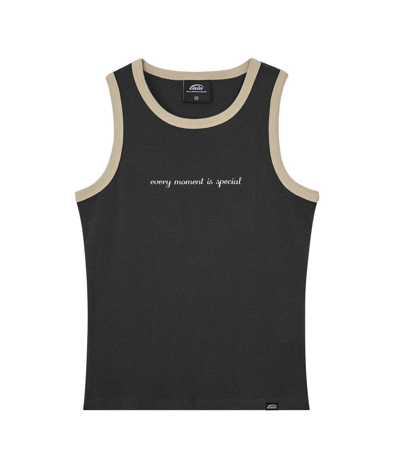(WOMENS) RIBBED RINGER SLEEVELESS TANK TOP-DARK GRAY