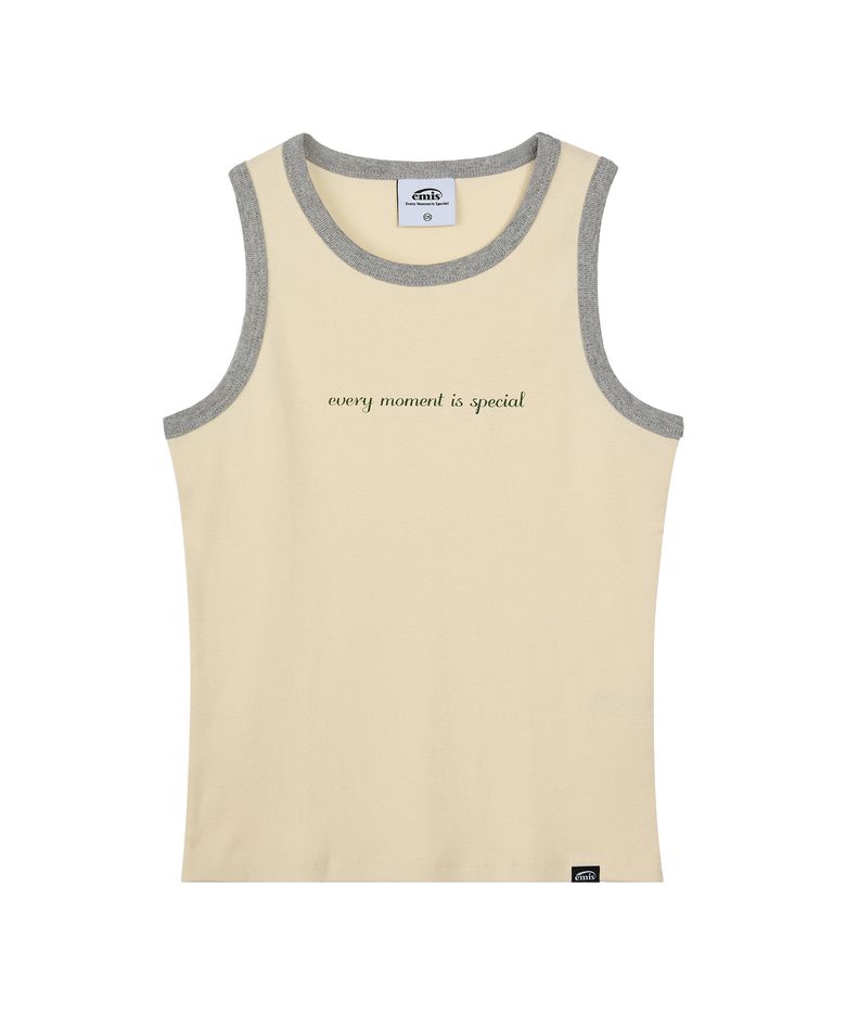 (WOMENS) RIBBED RINGER SLEEVELESS TANK TOP-CREAM