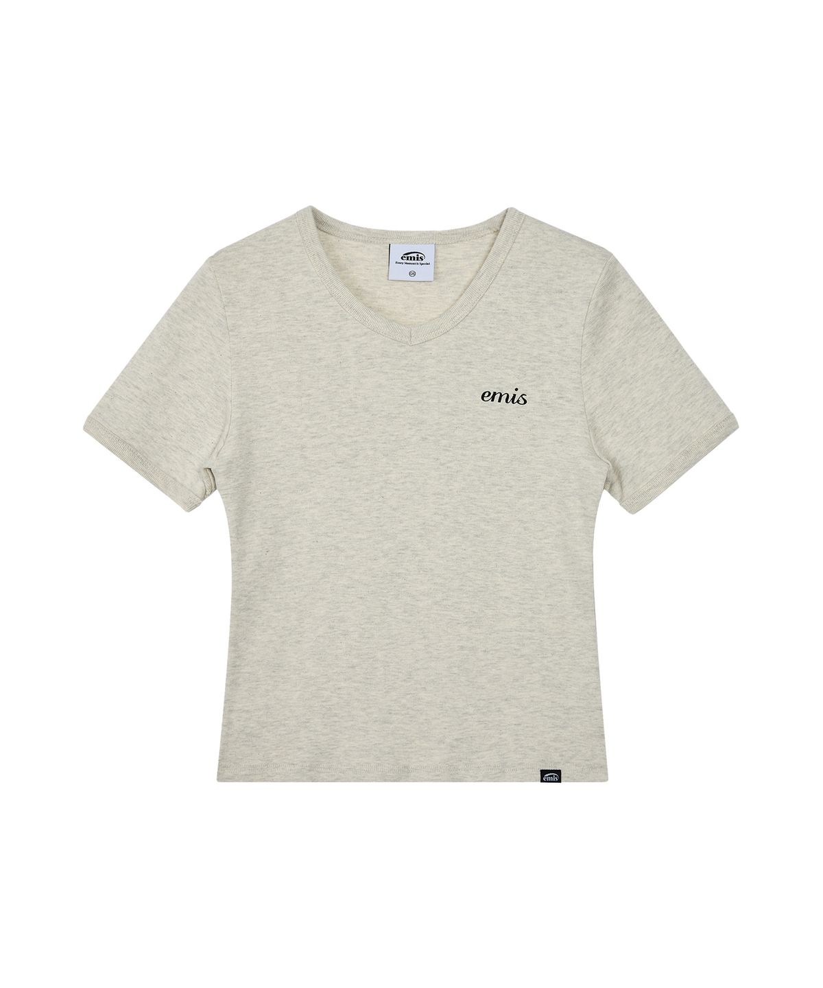 이미스(EMIS) (WOMENS) RIBBED RINGER T-SHIRT-OATMEAL MELANGE