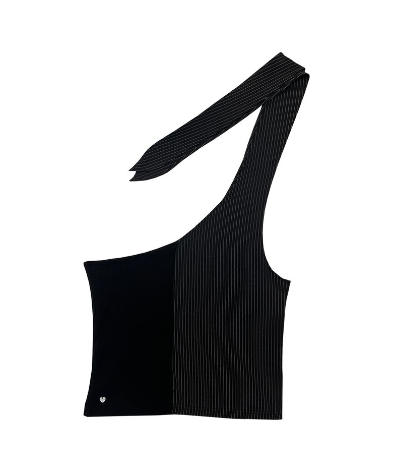 Paneled One Shoulder Sleeveless (BLACK)