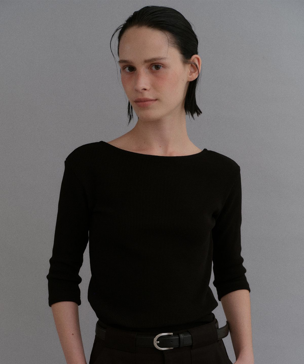 베이오드(BAIE OUD) Back point waffle T-shirt_black