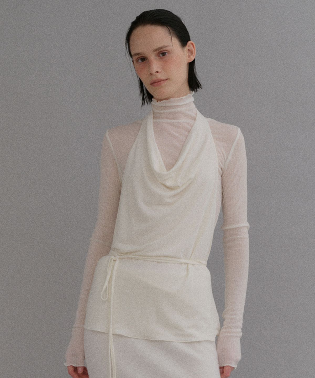 베이오드(BAIE OUD) Classic layered frill turtleneck top_ivory