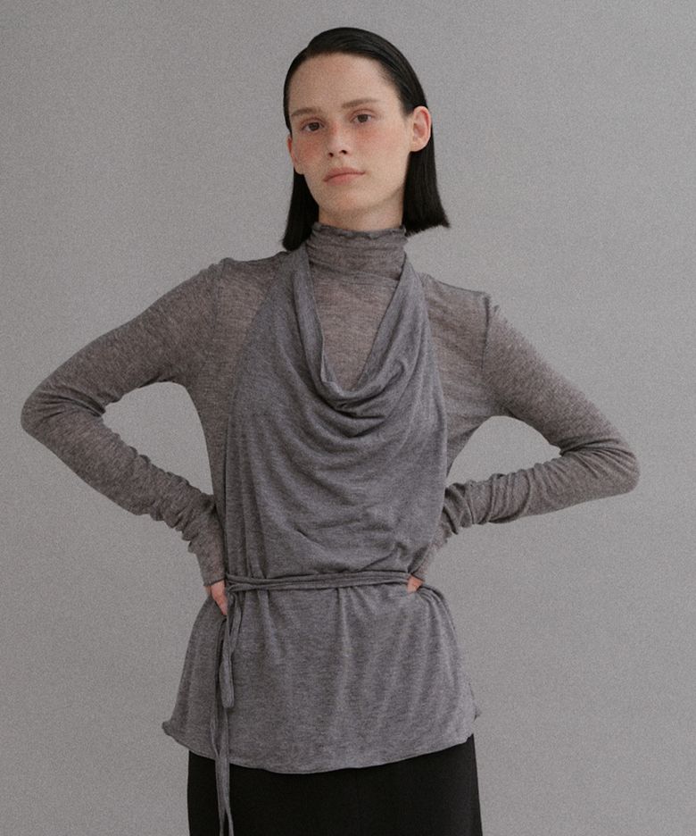 Classic layered frill turtleneck top_gray