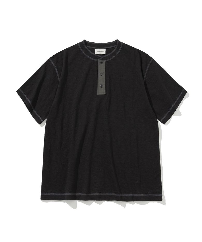 slub henly neck s/s tee black