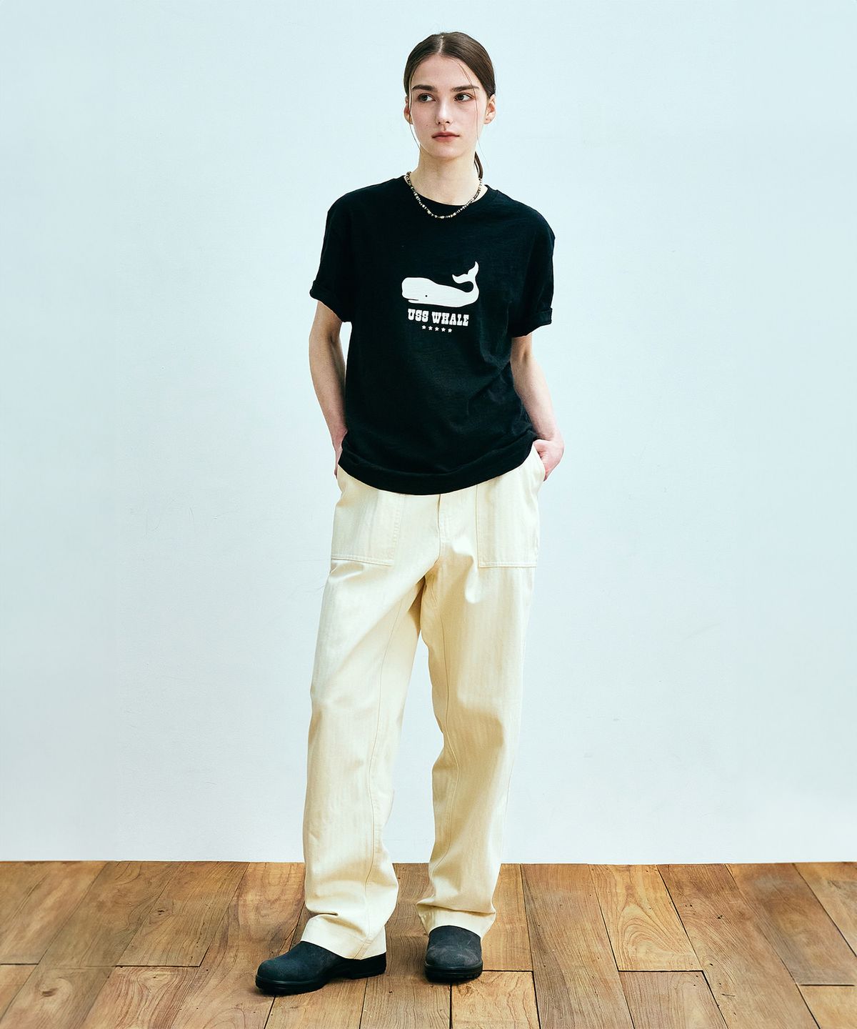 유니폼브릿지(UNIFORM BRIDGE) uss whale slub s/s tee(womens) black