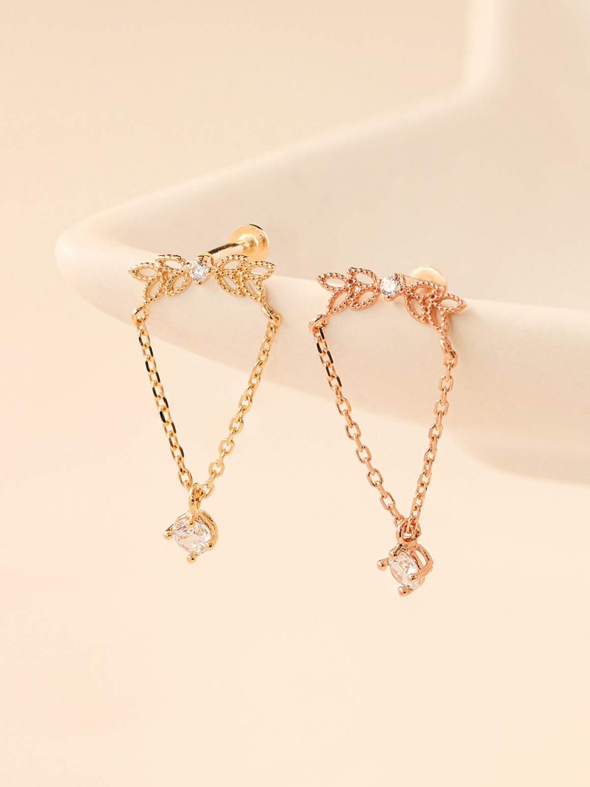 미니멀피어싱(MINIMALPIERCING) 14K 인터널 엔젤 리프 큐빅 드롭 라블렛 피어싱