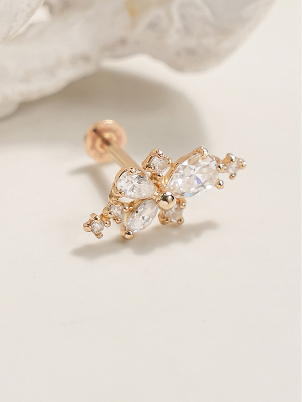 미니멀피어싱(MINIMALPIERCING) 14K 인터널 블링 플로랄 큐빅 라블렛 피어싱