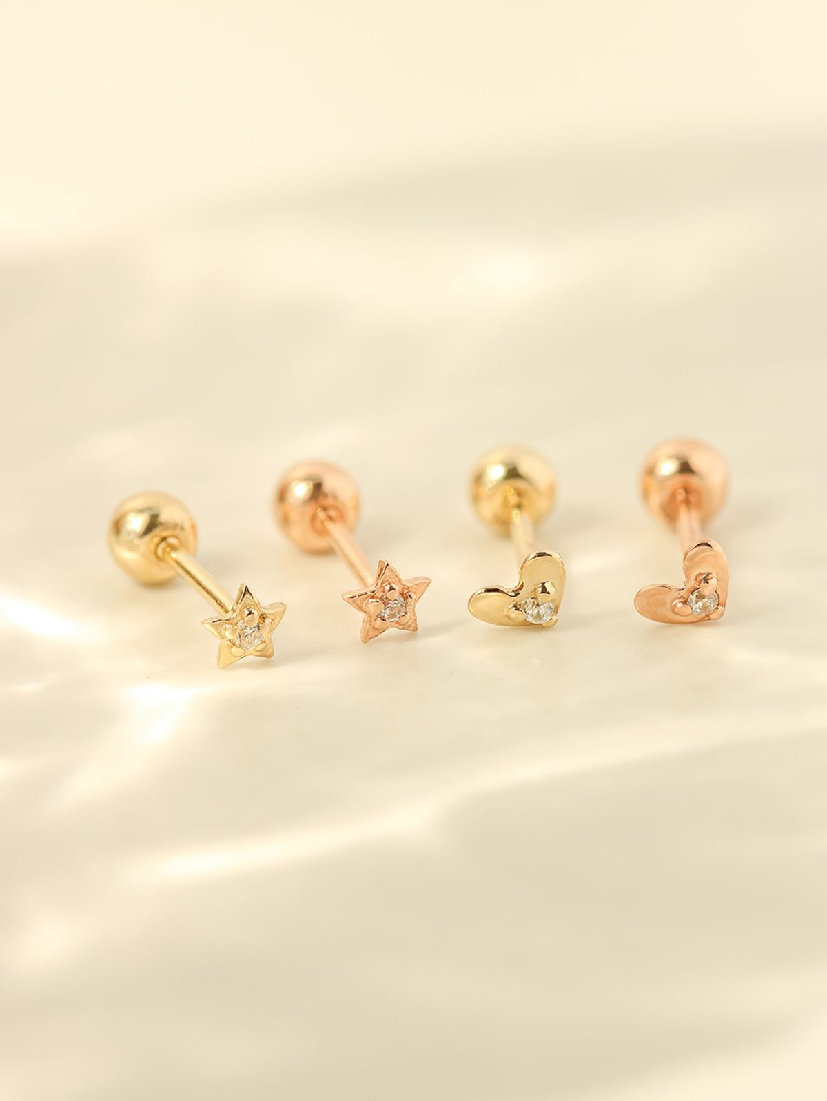 미니멀피어싱(MINIMALPIERCING) 14K 미니미 큐빅 별 하트 피어싱 귀걸이