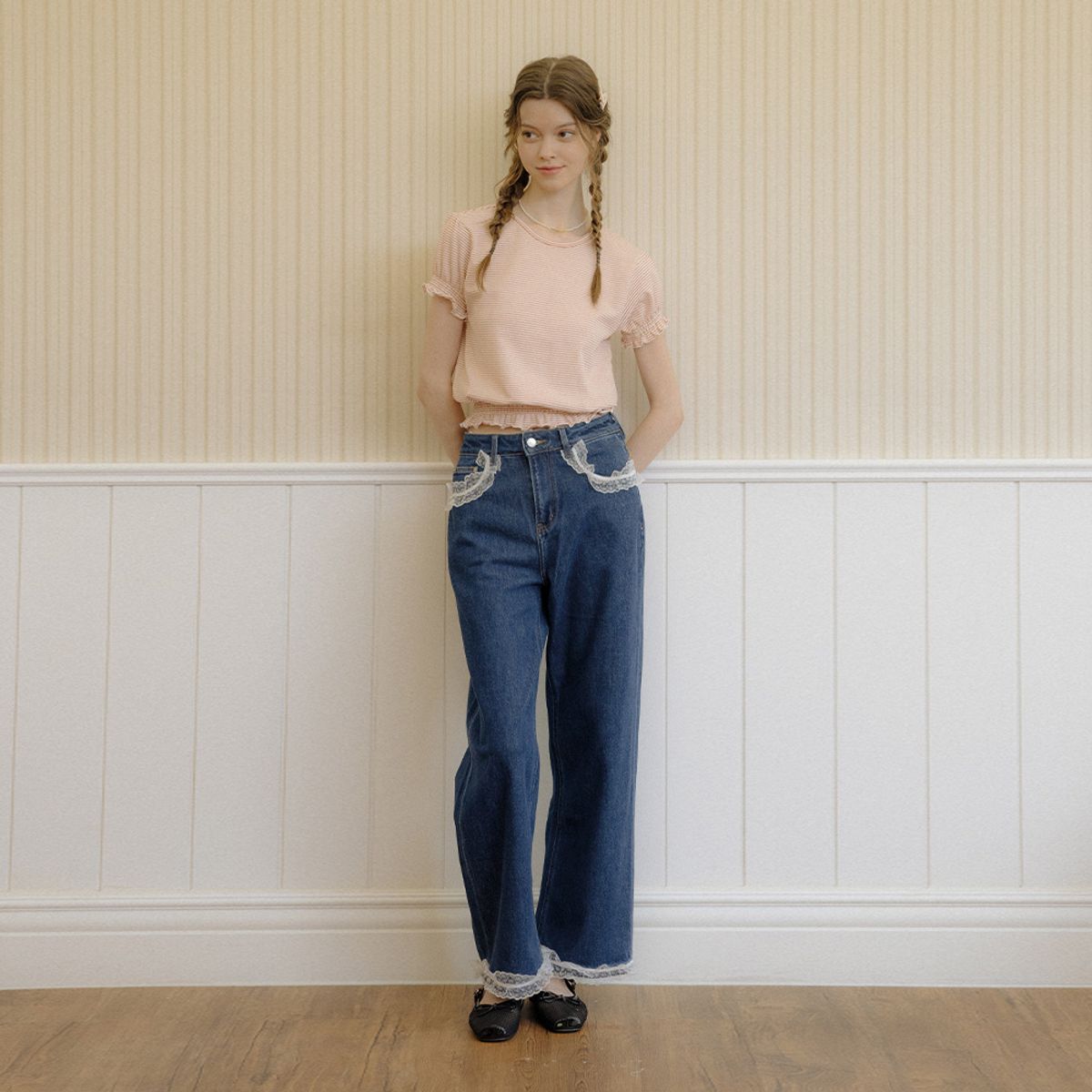 던드롭(DUNDROP) DD_Lace denim pants_DARK BLUE