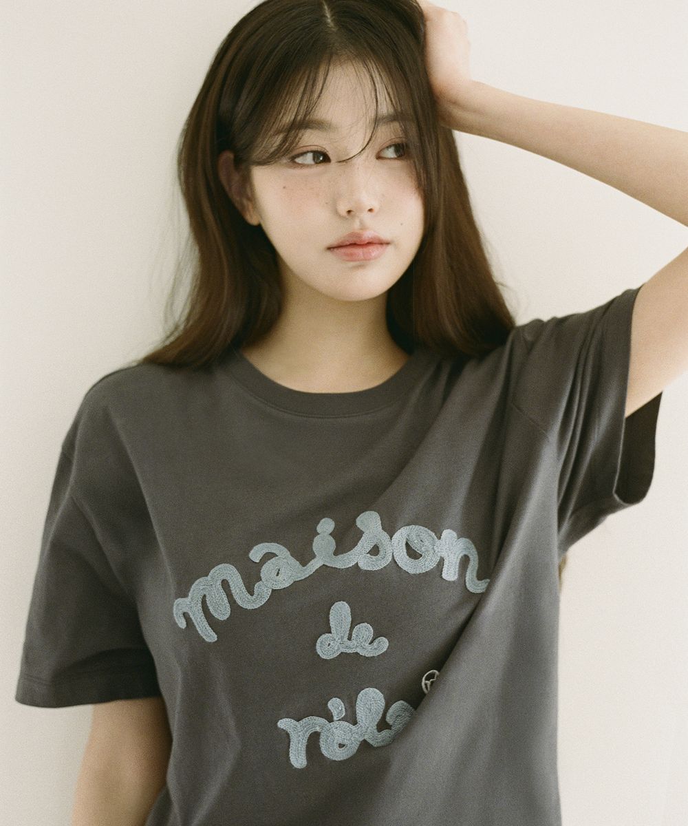 MAISON DE ROLA EMBROIDERY LOOSE FIT T-SHIRT CHARCOAL GRAY