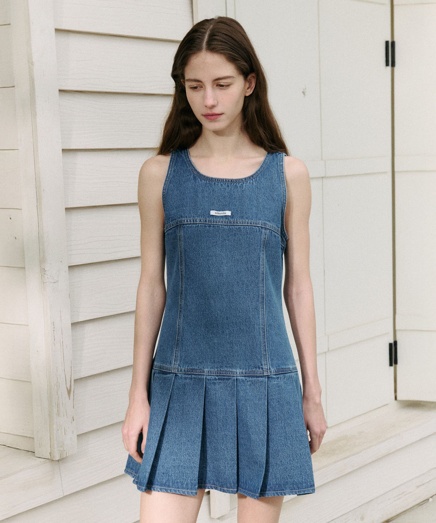 ● ROLAROLA ● DENIM PLEATS ONEPIECE BLUE MUSINSA | ROLAROLA DENIM PLEATS ONEPIECE BLUE