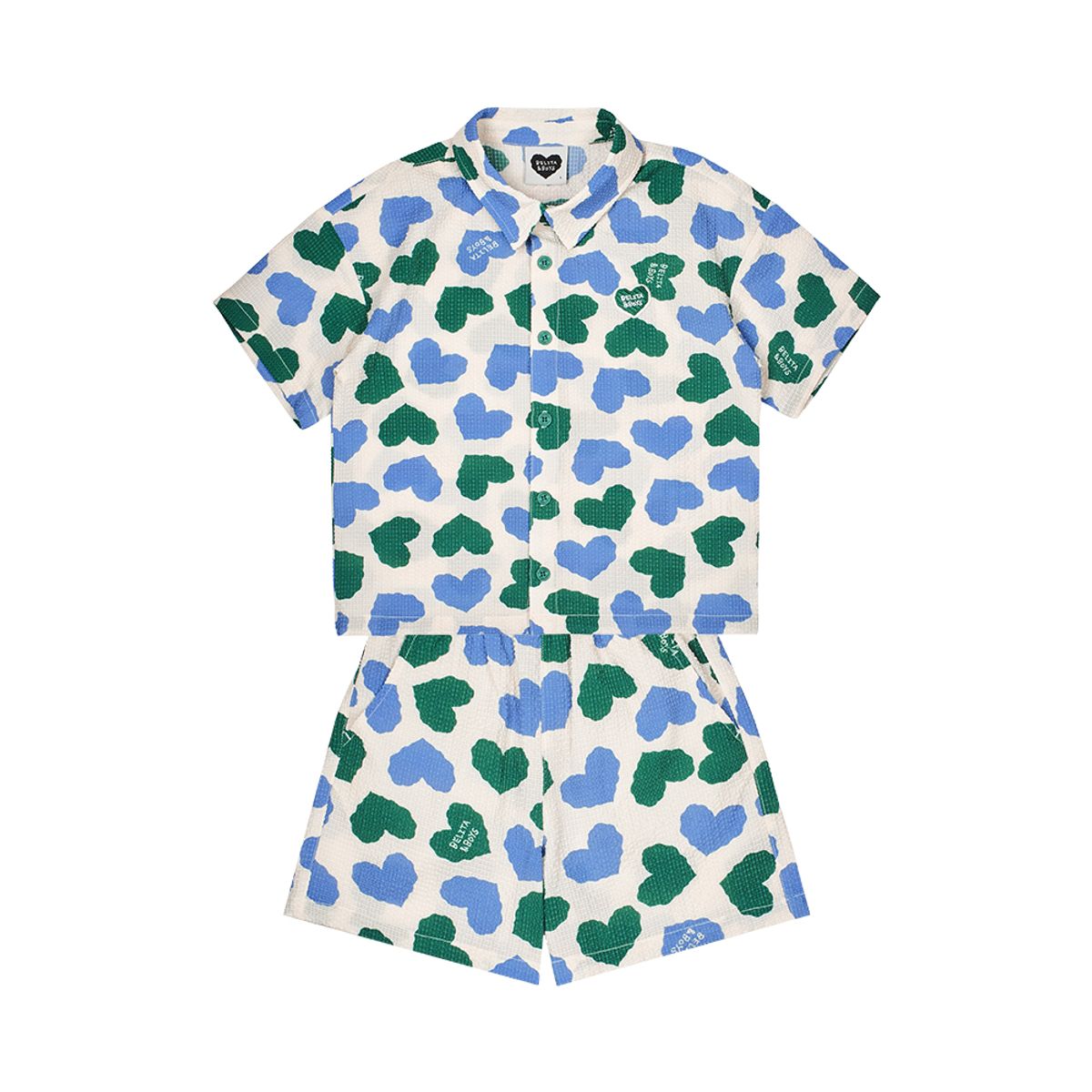 벨리타앤보이즈(BELITANBOYS) 멀티하트올오버폴리서커 반팔셔츠쇼츠상하복 BK5MST15GN