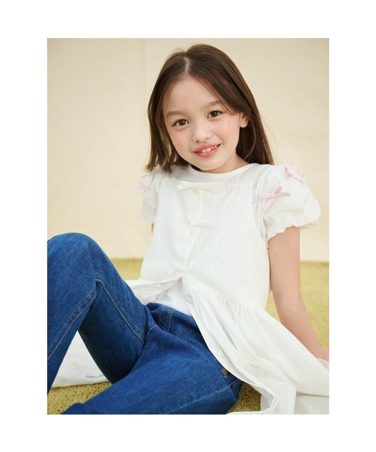 빈폴 키즈(BEANPOLE KIDS) 아일렛 레이어드 민소매 원피스  아이보리 (BI5471G030)