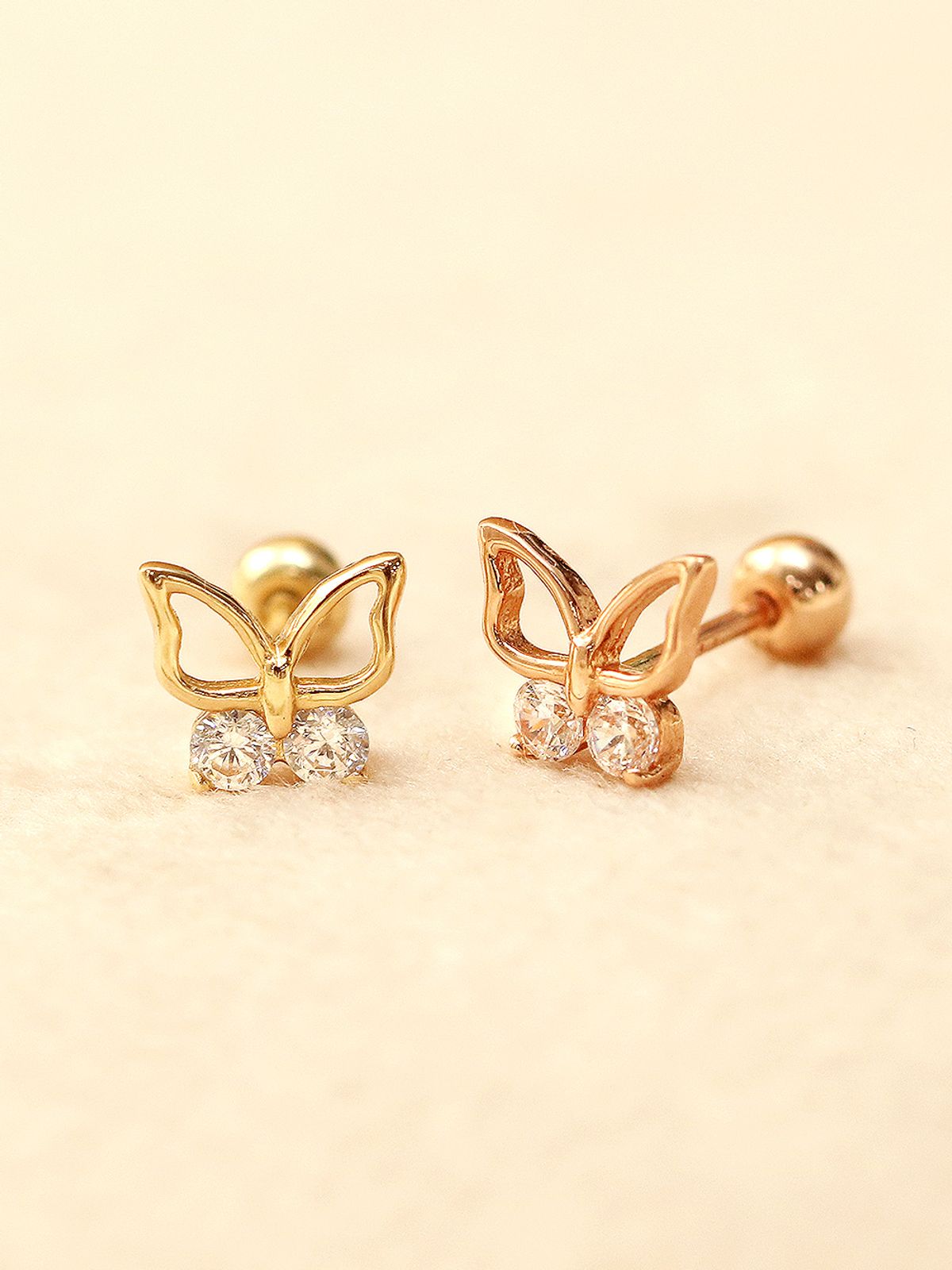 미니멀피어싱(MINIMALPIERCING) 14K 더블 큐빅 나비 피어싱 귀걸이