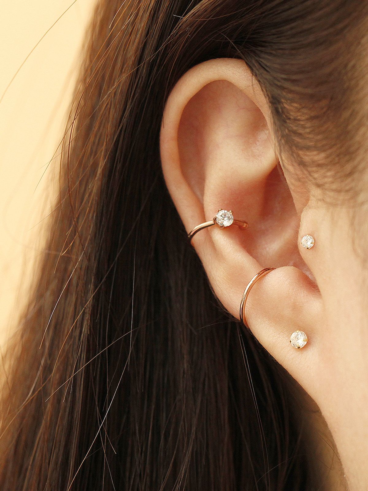 미니멀피어싱(MINIMALPIERCING) 14K 슬림 민자 컬러 큐빅 이너컨츠 이어커프 귀찌