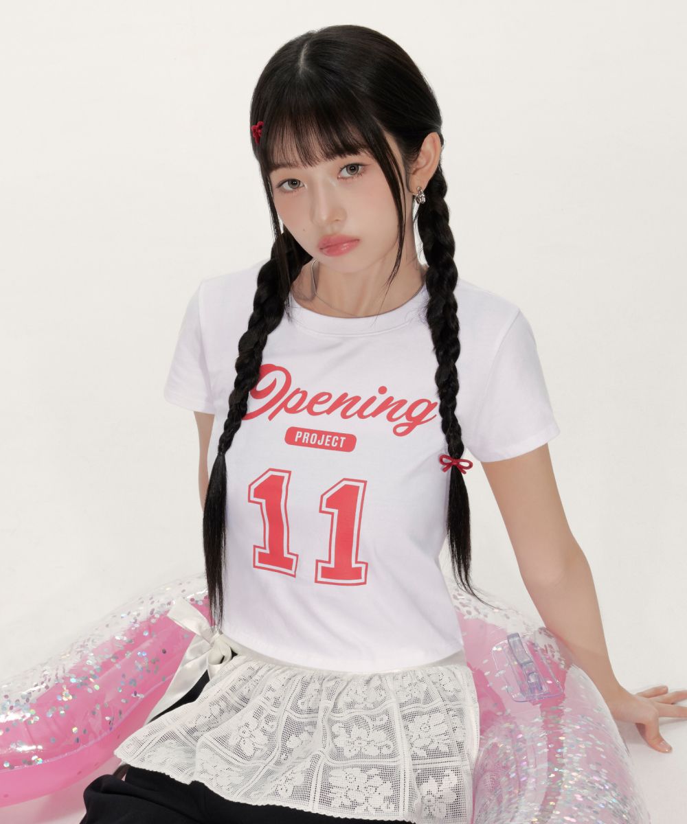 ☆OPENING PROJECT☆W CROPPED NO11 HALF T SHIRT MUSINSA | OPENING PROJECT W Cropped No11 Half T Shirt - White