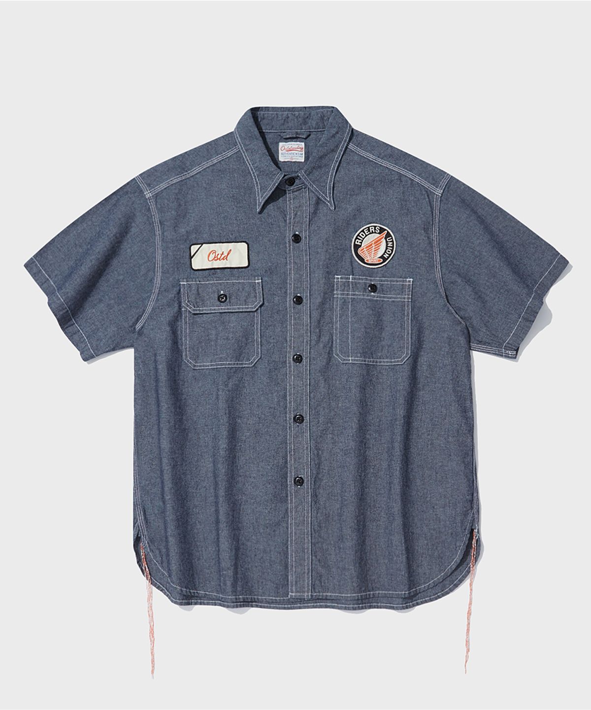 아웃스탠딩(OUTSTANDING) WAPPEN CHAMBRAY WORK HALF SHIRT_D.BLUE