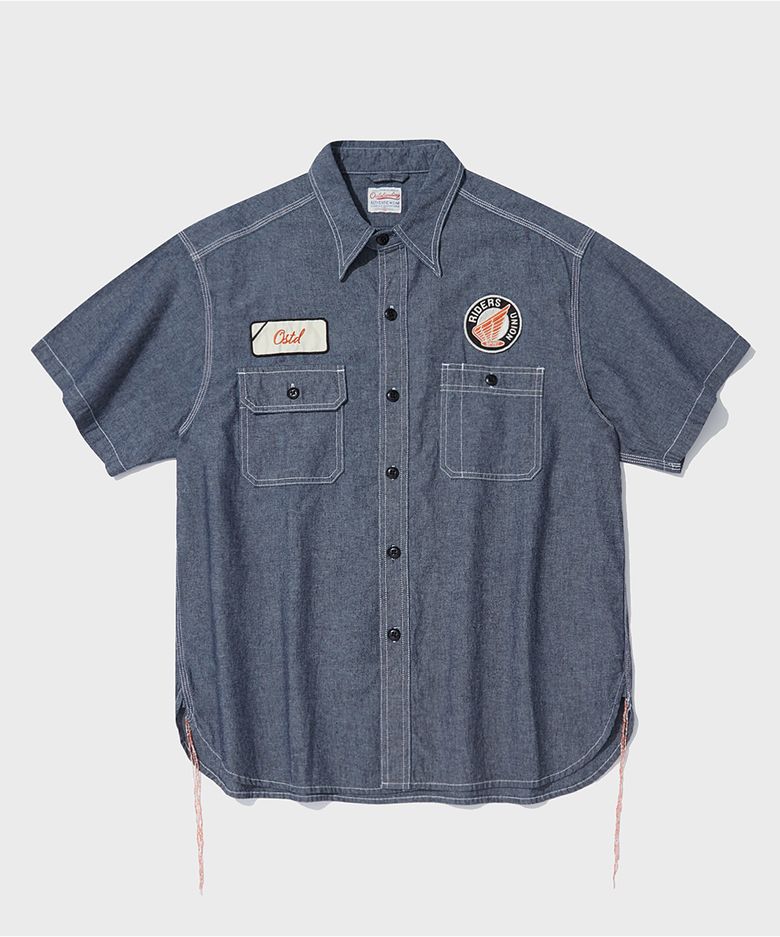 WAPPEN CHAMBRAY WORK HALF SHIRT_D.BLUE