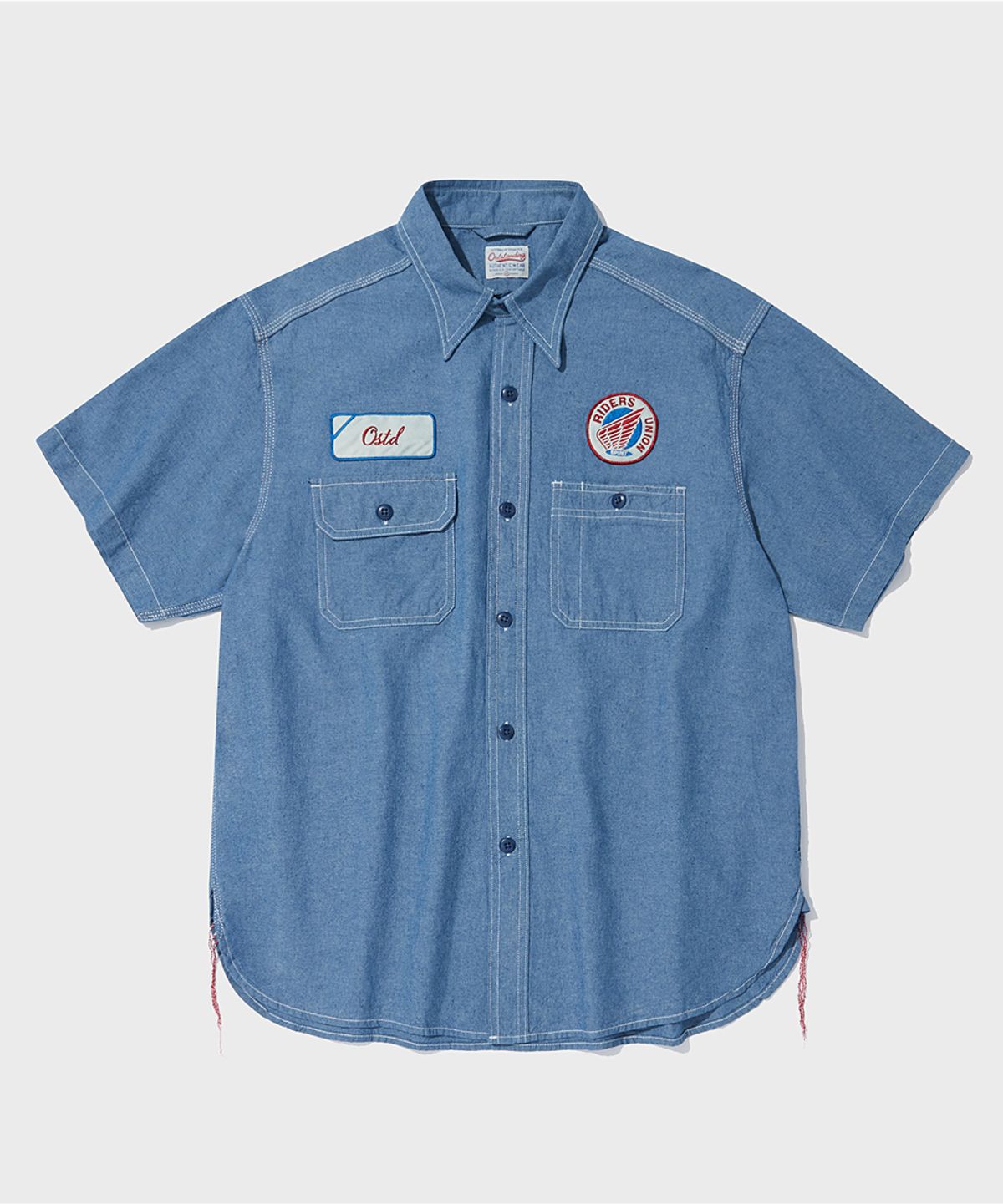 아웃스탠딩(OUTSTANDING) WAPPEN CHAMBRAY WORK HALF SHIRT_L.BLUE
