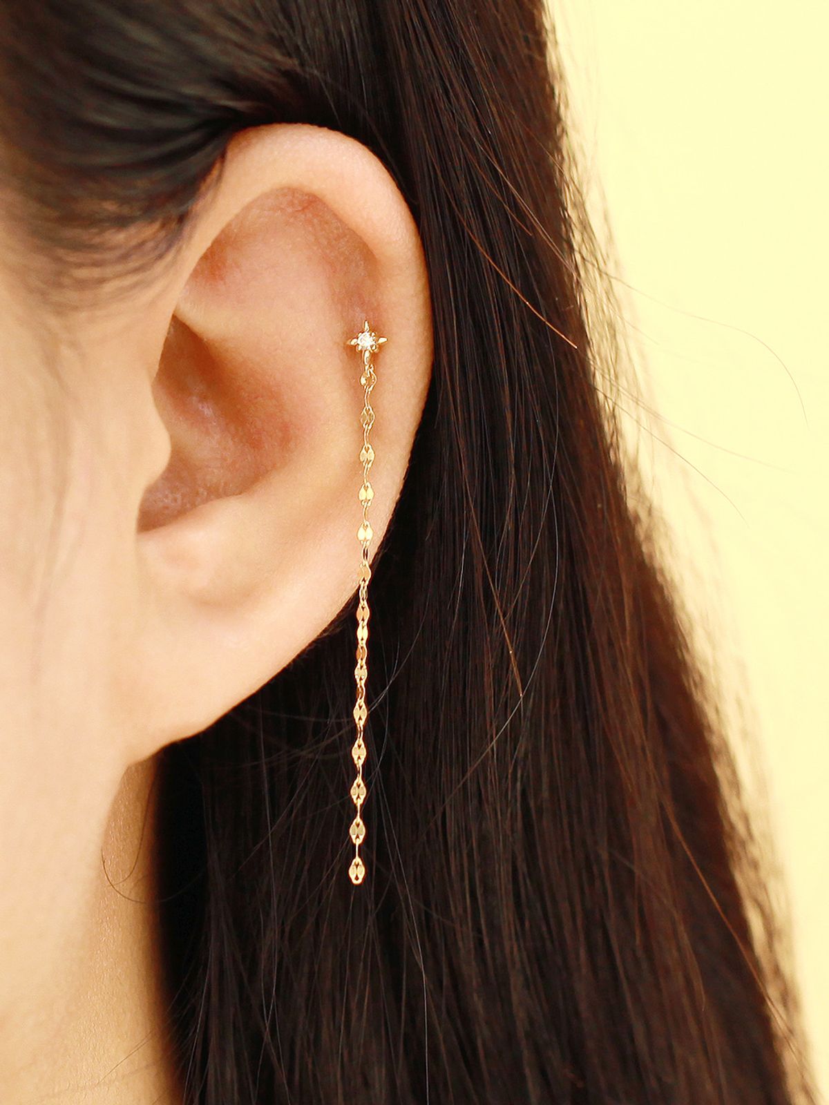 미니멀피어싱(MINIMALPIERCING) 14K 롱드롭 체인 반짝이 큐빅 피어싱 귀걸이