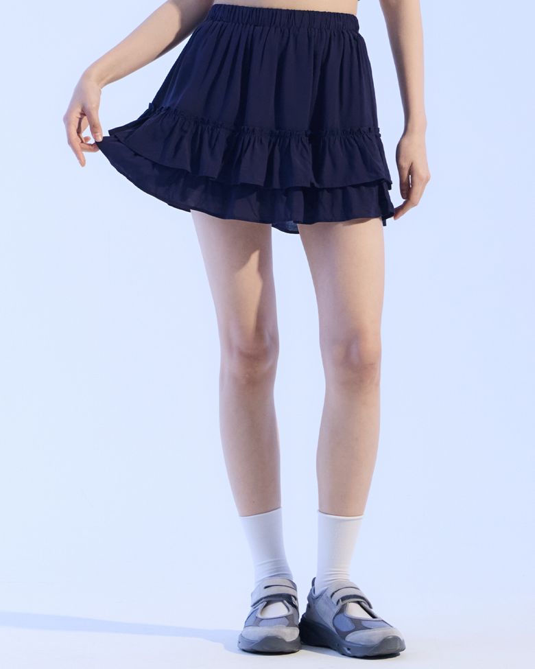 Fluffy Layer Skirt (NAVY)