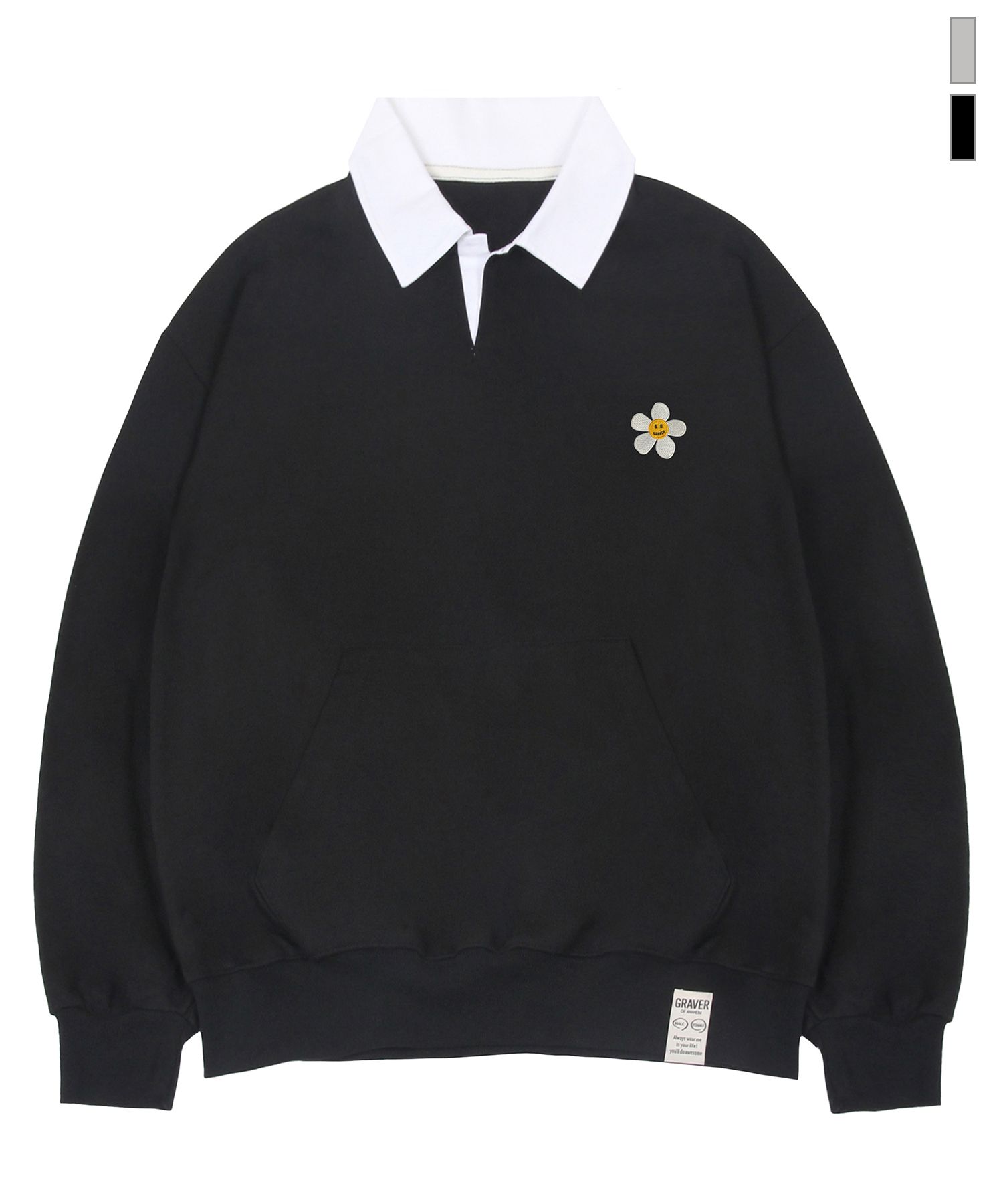 MUSINSA公式 | GRAVER [UNISEX] WHITE FLOWER EMBROIDERED HALF