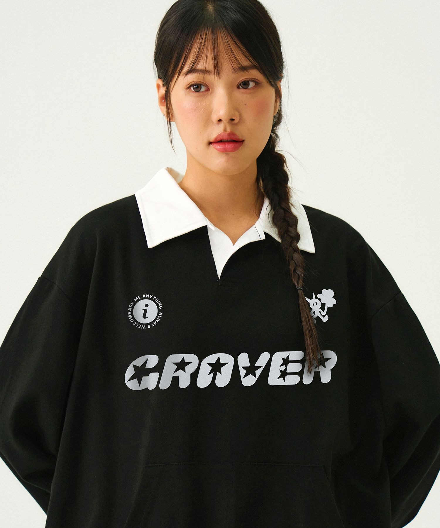 【GRAVER】White Flower Embroidery Half Zip Up Sweatshirt MUSINSA | GRAVER [UNISEX] WHITE FLOWER EMBROIDERED HALF ZIP
